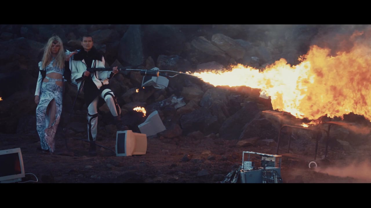Fire in the Icelandic landscape in Zebra Katz x Leila — You Tell Em